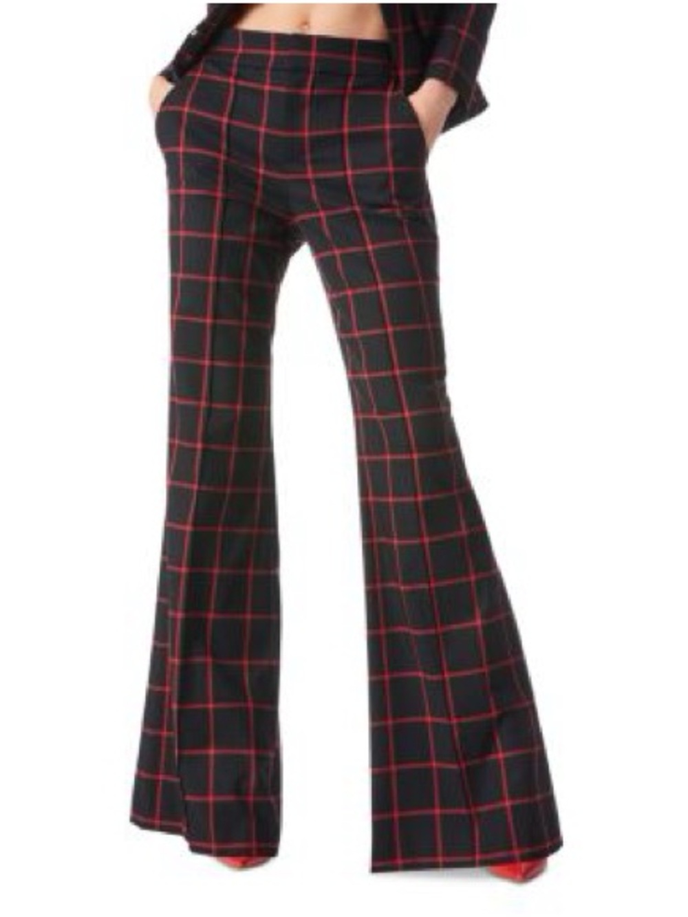 Alice + Olivia Black Trousers with Ruby Windowpane Plaid
